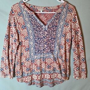 Lucky Brand Bohemian Boho Peasant Girl Long Sleeve Blouse Top Shirt Womens Sz Sm